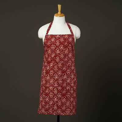 Maroon - hand batik cotton apron with pocket 65