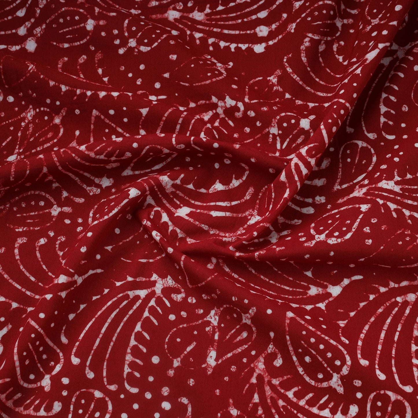 Maroon Hand Batik Print Cotton Fabric