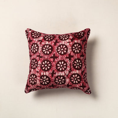 Maroon - Hand Batik Printed Cotton Cushion Cover (16 x 16 in)