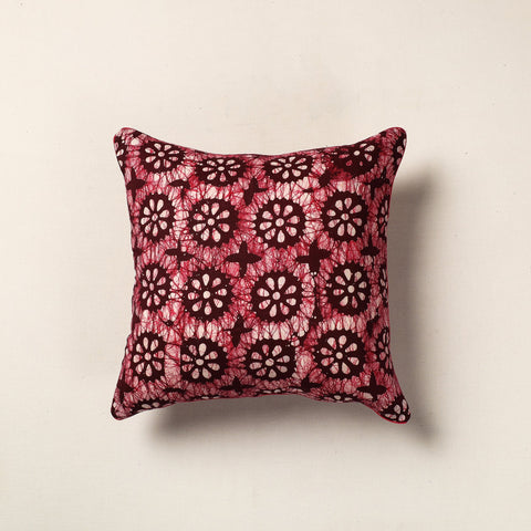 Maroon - Hand Batik Printed Cotton Cushion Cover (16 x 16 in)
