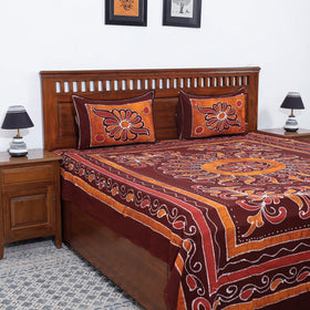  Hand Batik Printed Cotton Double Bed Cover with Pillow Covers 