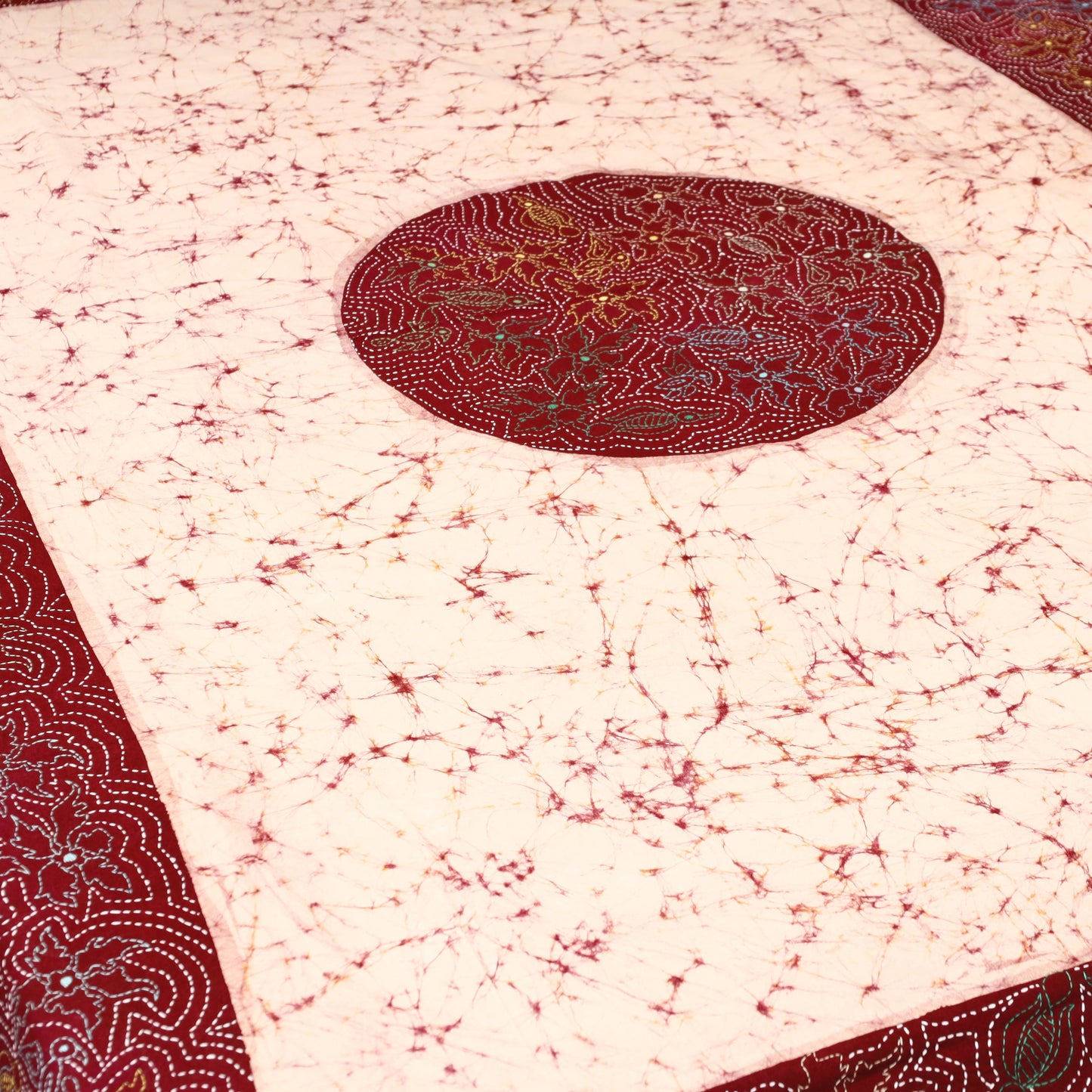  Hand Batik Printed Cotton Kantha Work Bedsheet