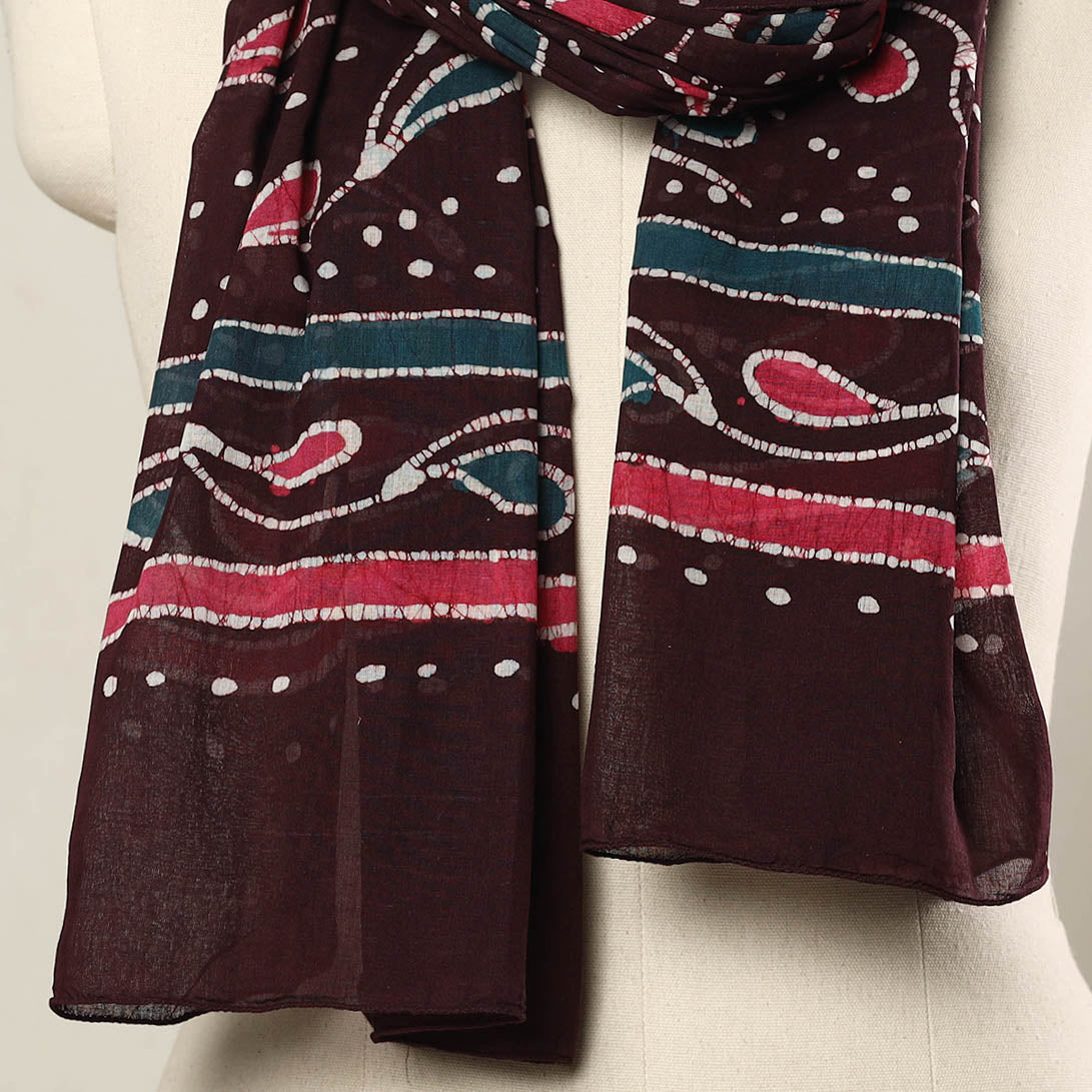 Maroon - hand batik printed mul cotton stole 73