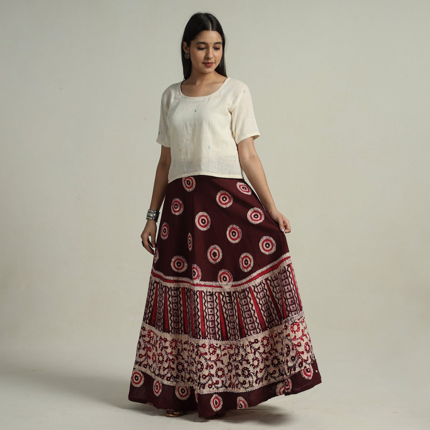 Buy Hand Batik Printed Running Stitch Cotton Long Skirt 55 Online l iTokri.com