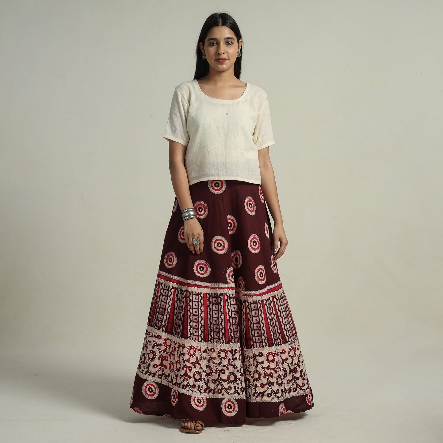 Buy Hand Batik Printed Running Stitch Cotton Long Skirt 55 Online l iTokri.com