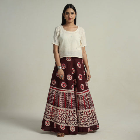 Buy Hand Batik Printed Running Stitch Cotton Long Skirt 55 Online l iTokri.com