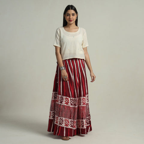 Maroon - hand batik printed running stitch cotton long