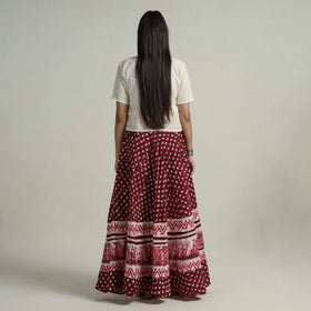 Maroon Hand Batik Printed Running Stitch Cotton Long Skirt 