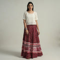 Maroon Hand Batik Printed Running Stitch Cotton Long Skirt 