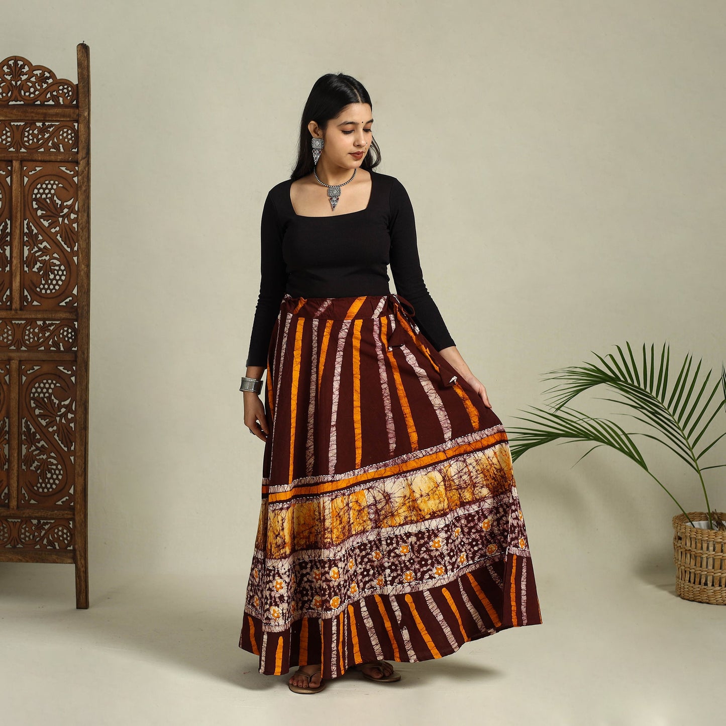 Buy Hand Batik Print Running Stitch Cotton Long Skirt