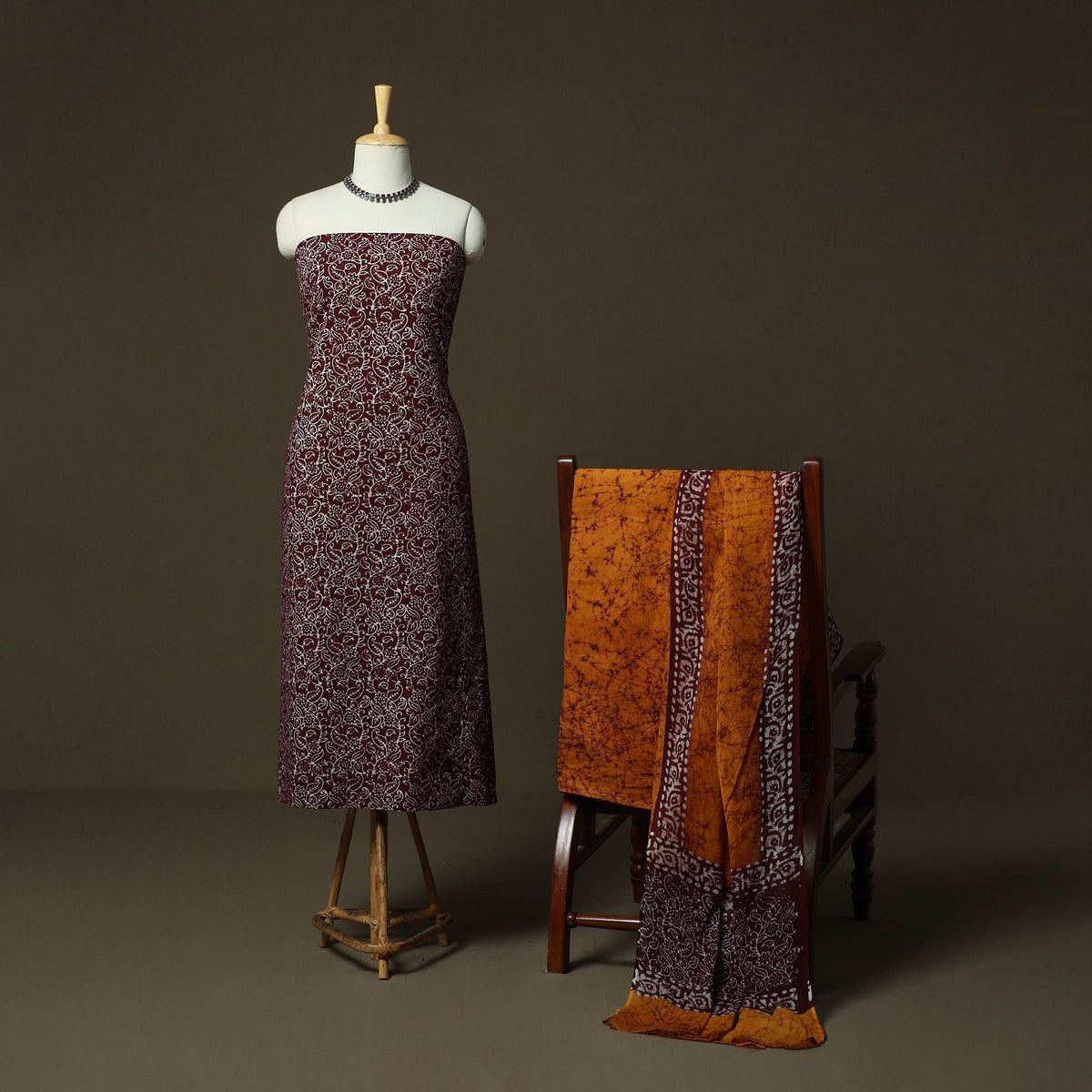 Hand batik cotton 3pc unstitched dress material 02