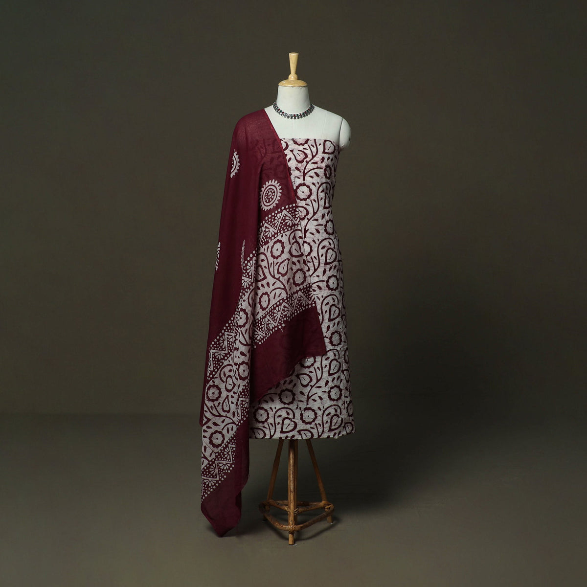 Hand batik cotton 3pc unstitched dress material 55