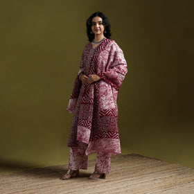 Hand block batik print cotton suit set with dupatta
