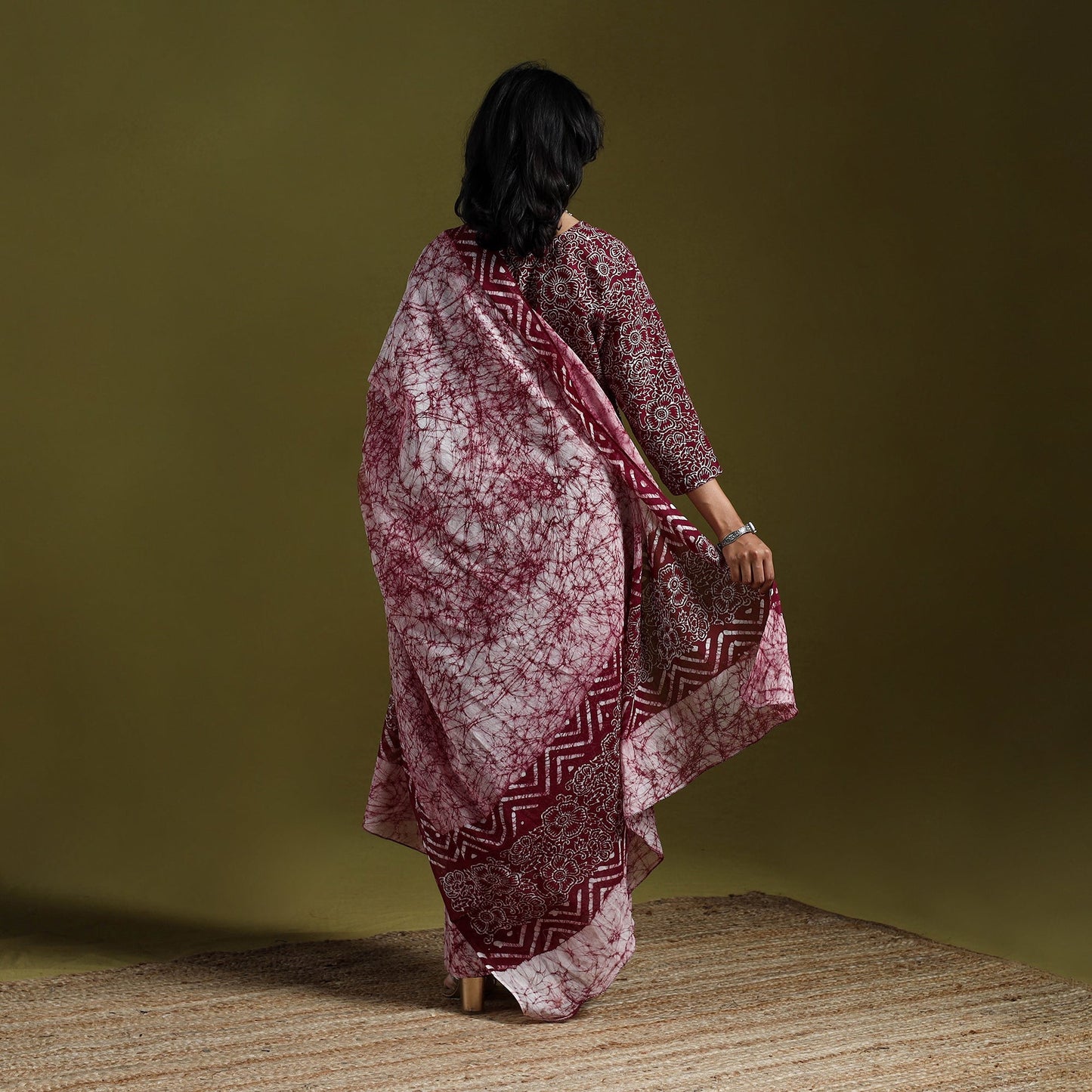 Hand block batik print cotton suit set with dupatta