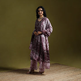 Hand block batik print cotton suit set with dupatta
