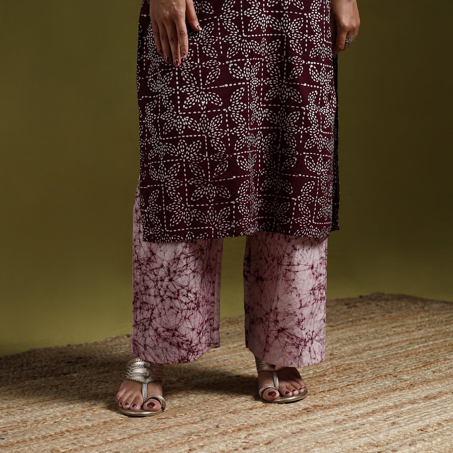 Hand block batik print cotton suit set with dupatta