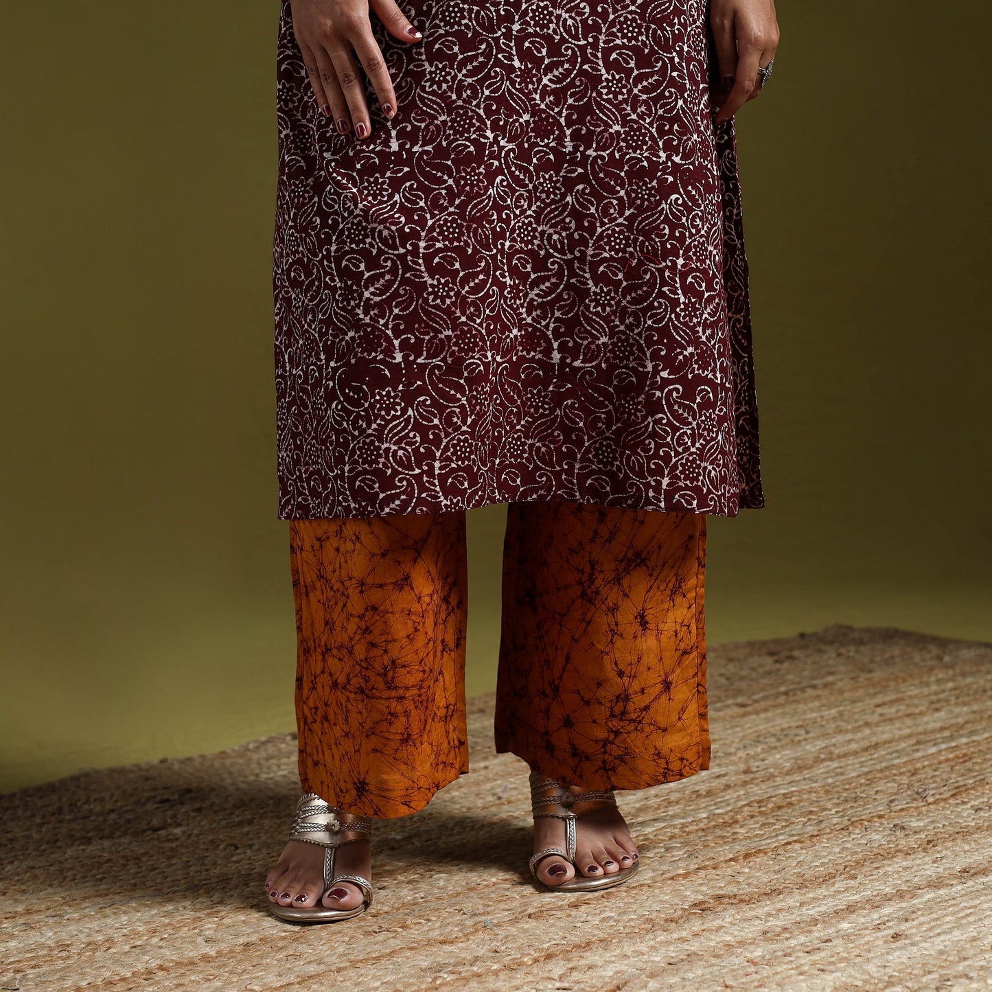 Hand block batik print cotton suit set with dupatta