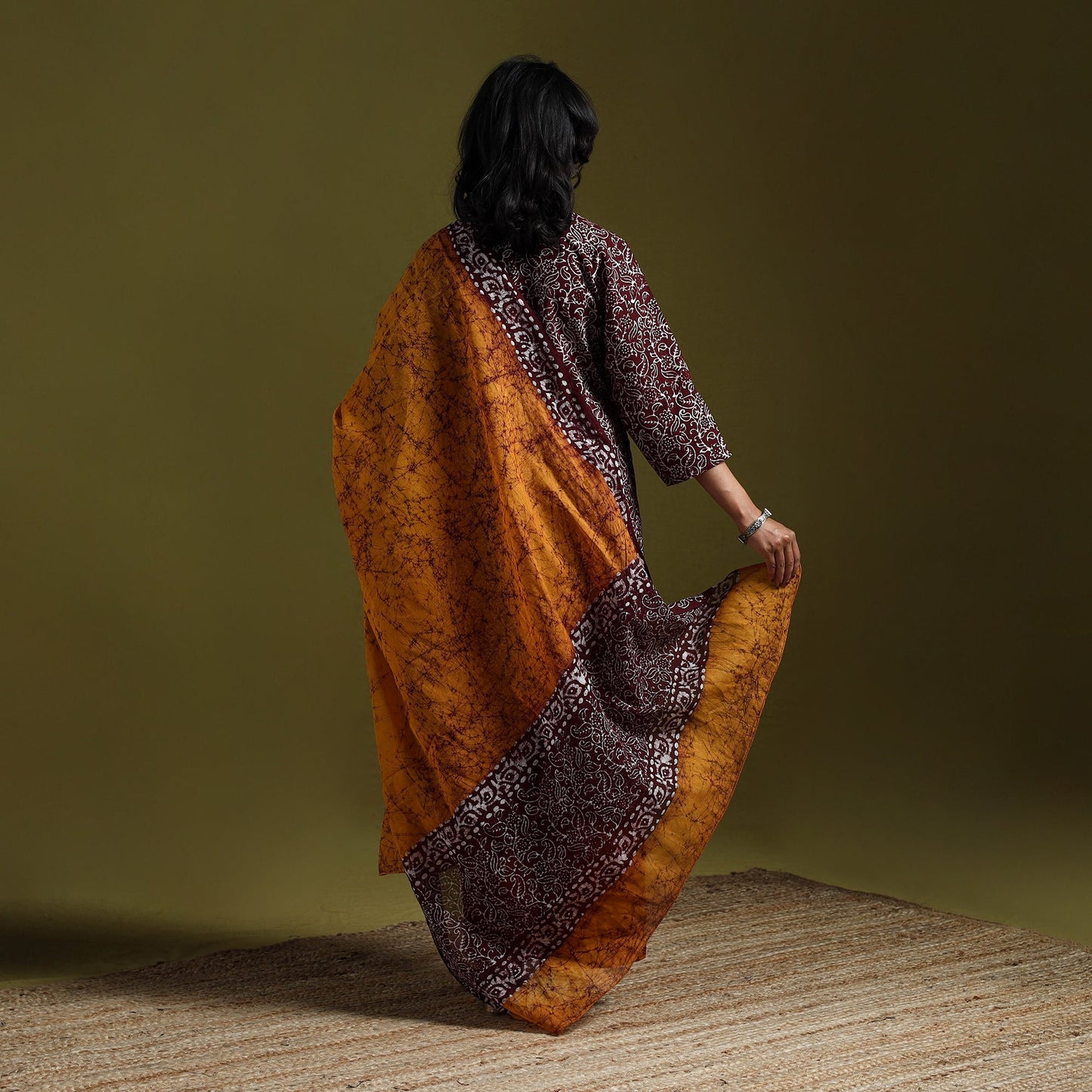 Hand block batik print cotton suit set with dupatta