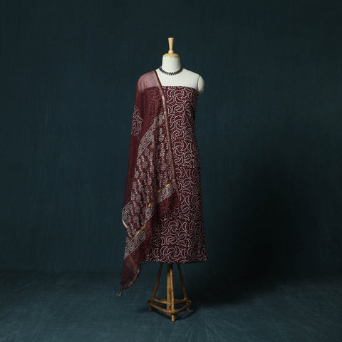 Hand block jaipur print cotton 3pc unstitched dress