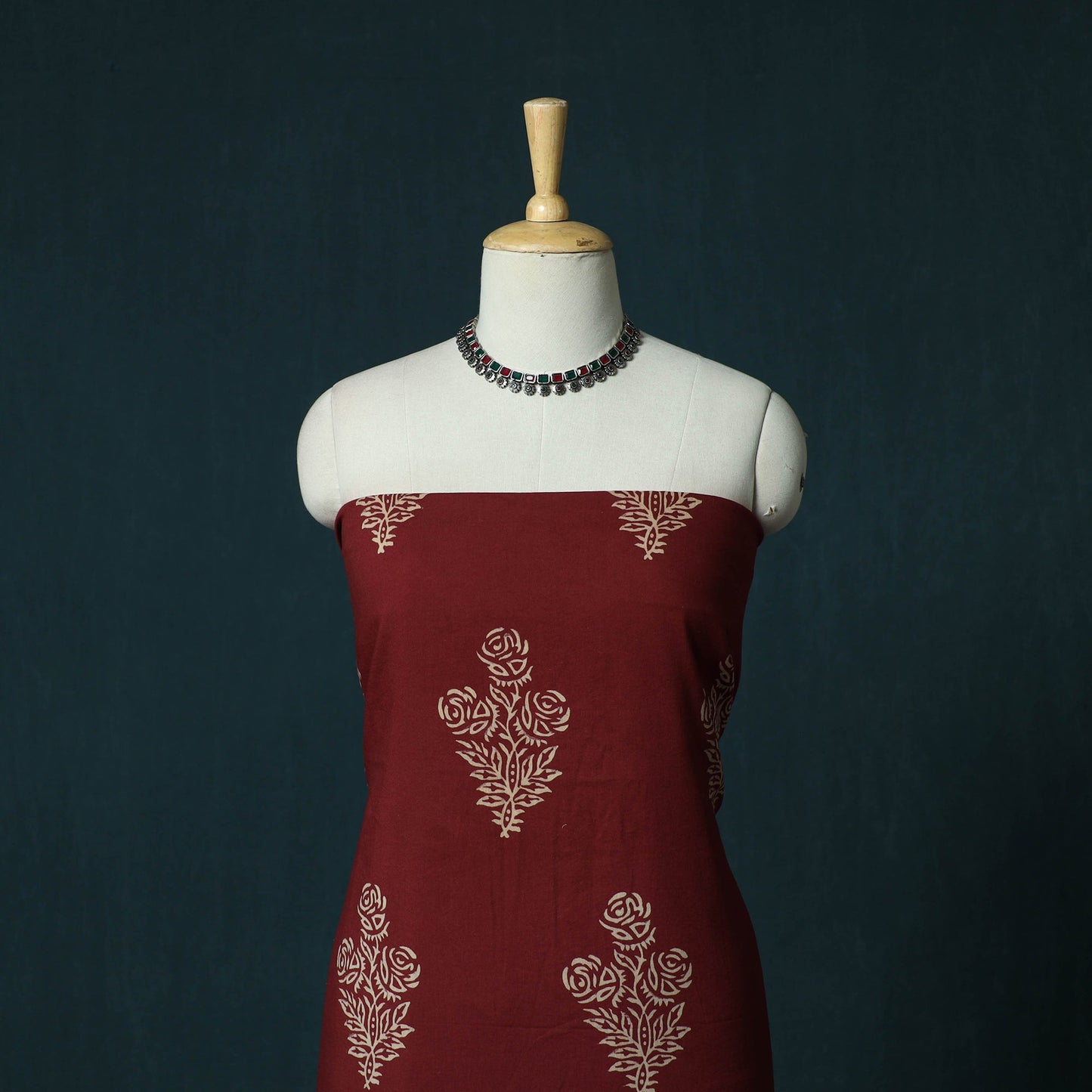 Hand block jaipur print cotton 3pc unstitched dress