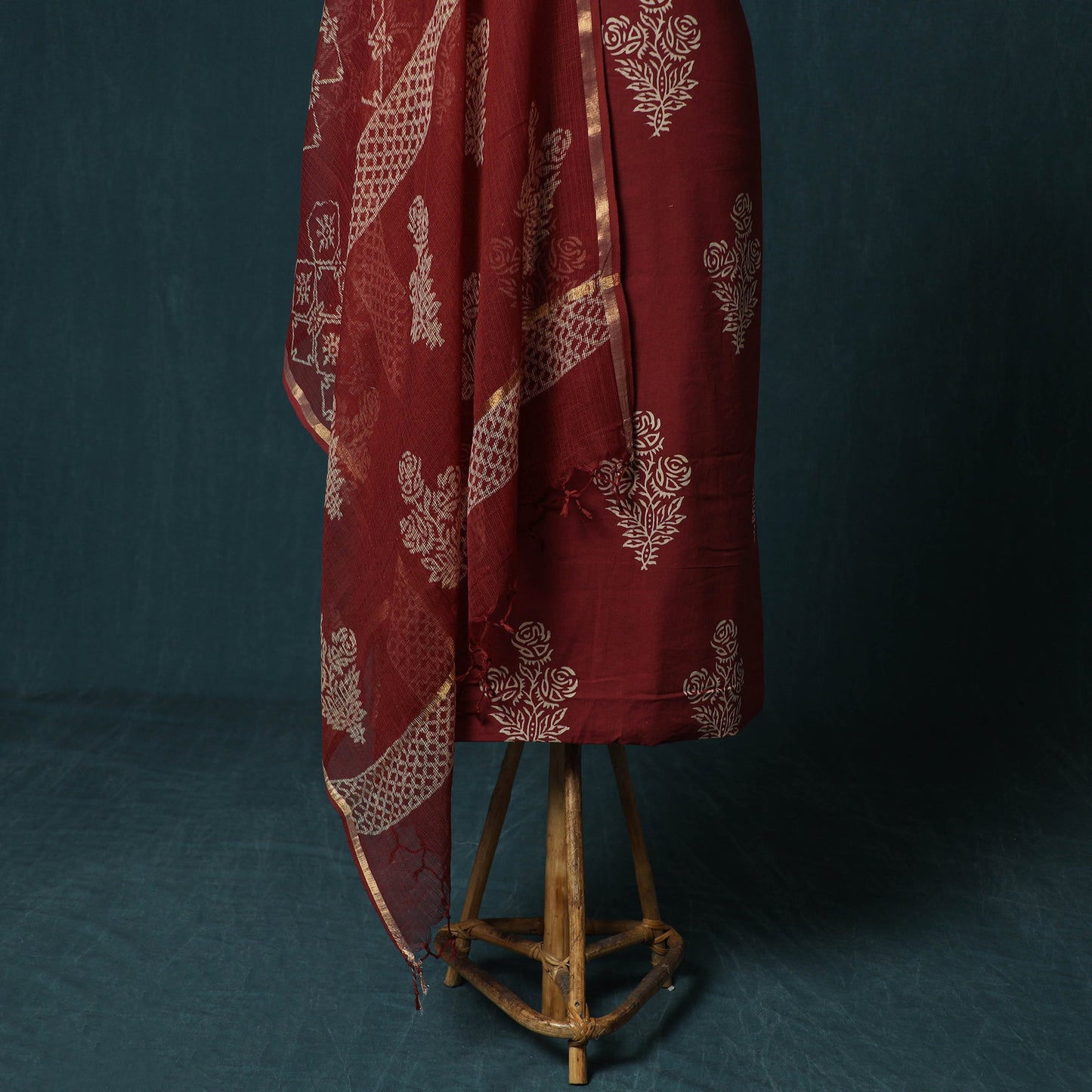 Hand block jaipur print cotton 3pc unstitched dress