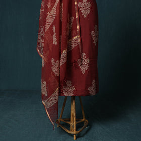 Hand block jaipur print cotton 3pc unstitched dress