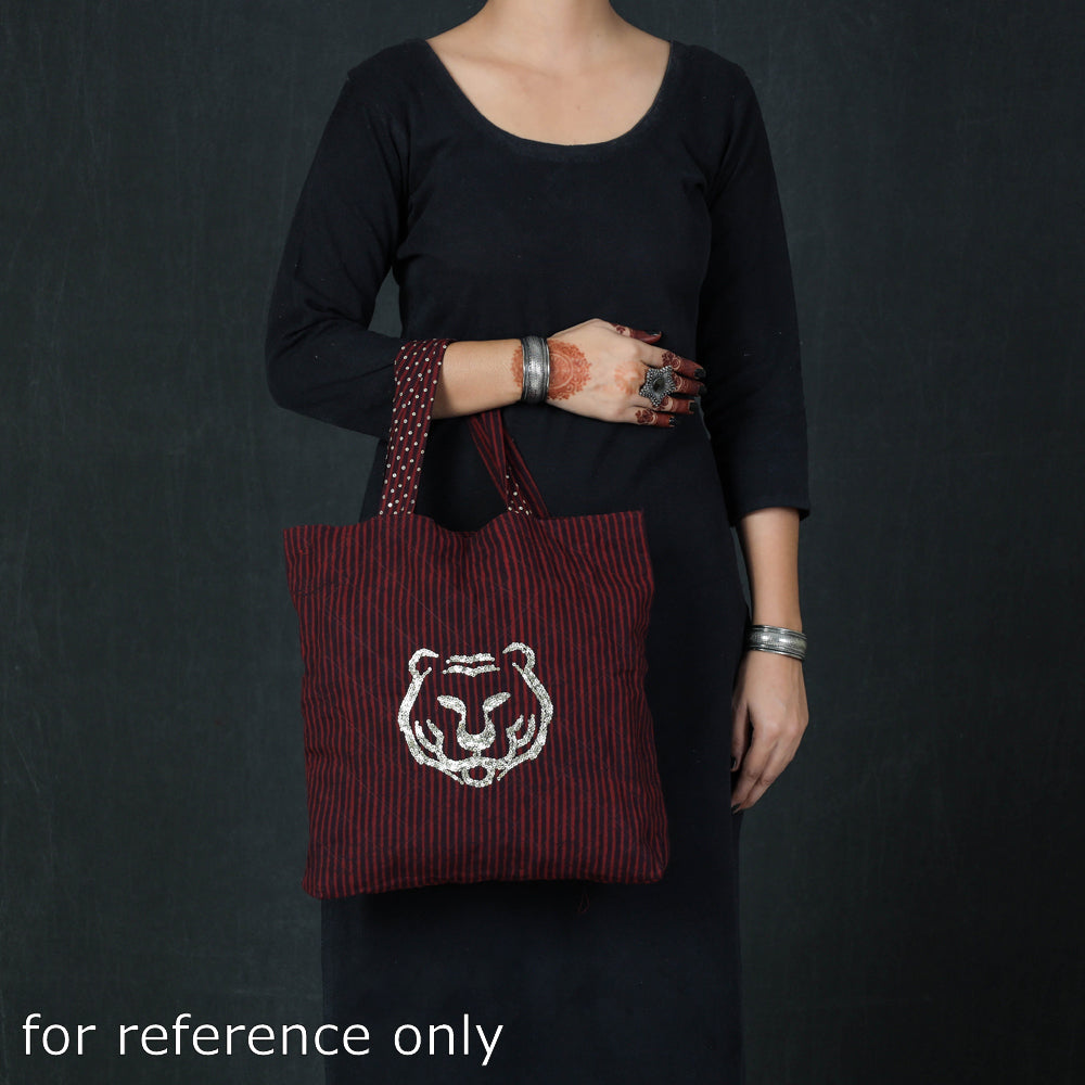 Maroon Hand Block Print Cotton Hand Bag