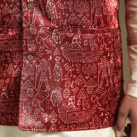 Maroon - hand printed mashru silk nehru jacket - handcrafted