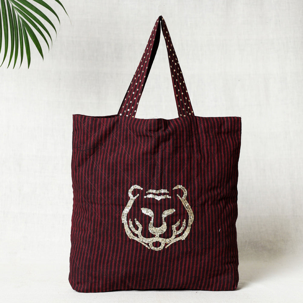 Maroon Hand Block Print Cotton Hand Bag