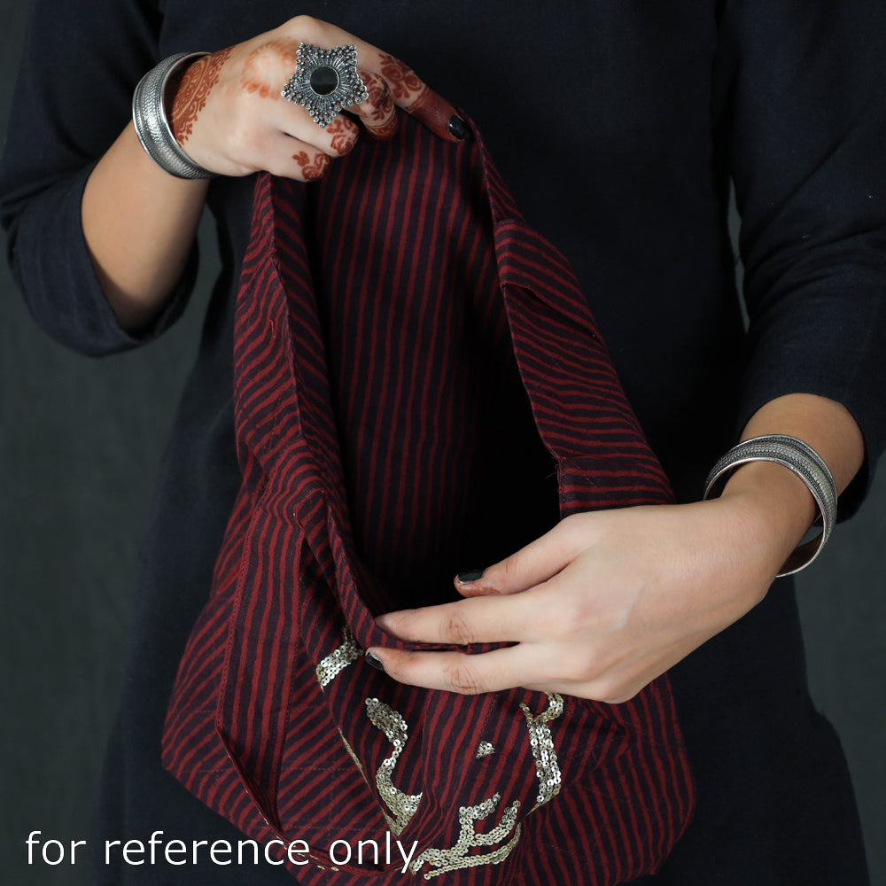 Maroon Hand Block Print Cotton Hand Bag