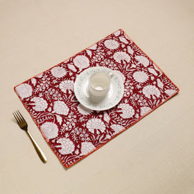 Maroon Hand Embroidered Floral Cotton Reversible Table Mat