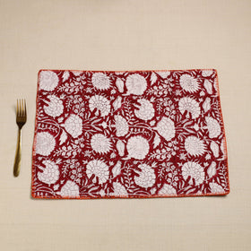 Maroon Hand Embroidered Floral Cotton Reversible Table Mat
