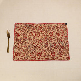 Maroon Hand Embroidered Floral Cotton Reversible Table Mat