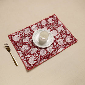 Maroon Hand Embroidered Floral Cotton Reversible Table Mat