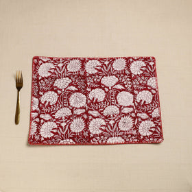 Maroon Hand Embroidered Floral Cotton Reversible Table Mat