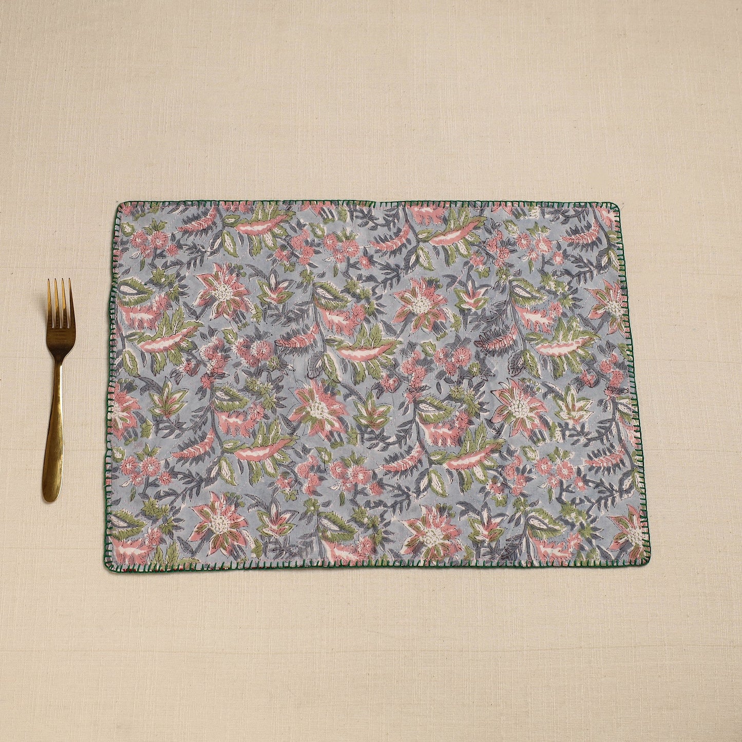  Maroon Hand Embroidered Floral Cotton Reversible Table Mat