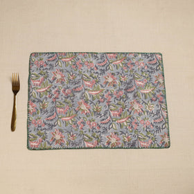 Maroon Hand Embroidered Floral Cotton Reversible Table Mat