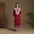 Maroon Hand Embroidered Rayon Chikankari Kurta with Pant Set