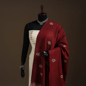 Maroon Hand Embroidery Khes Handwoven Cotton Kantha Dupatta