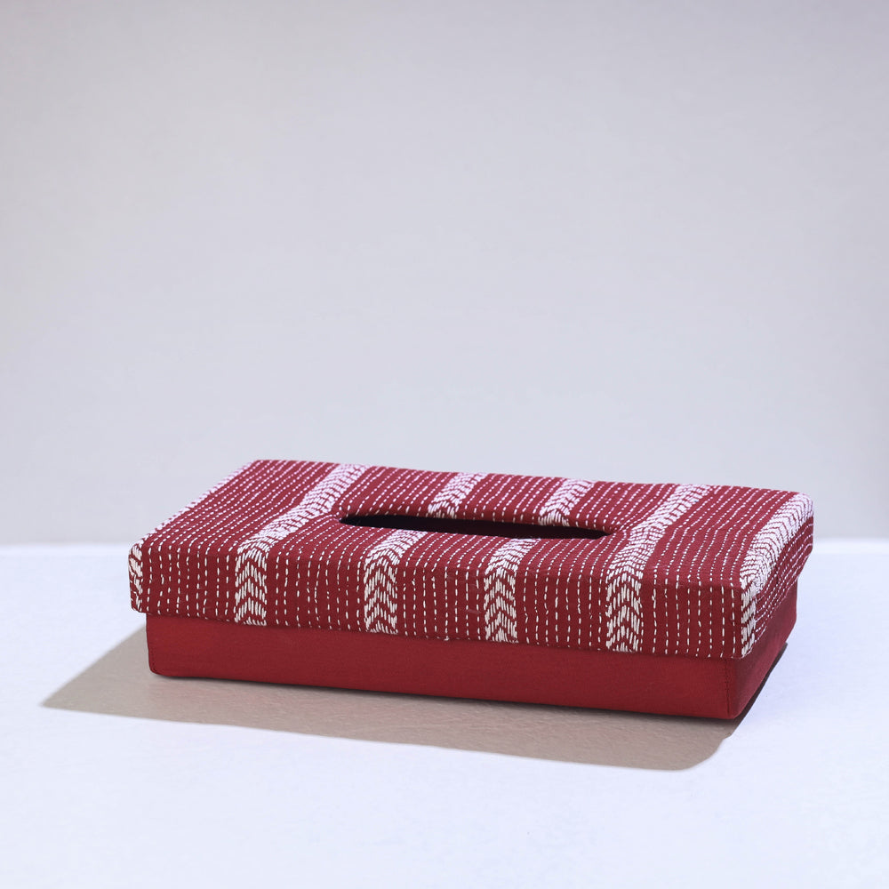  Maroon Bengal Kantha Work Handcrafted Tissue Box 