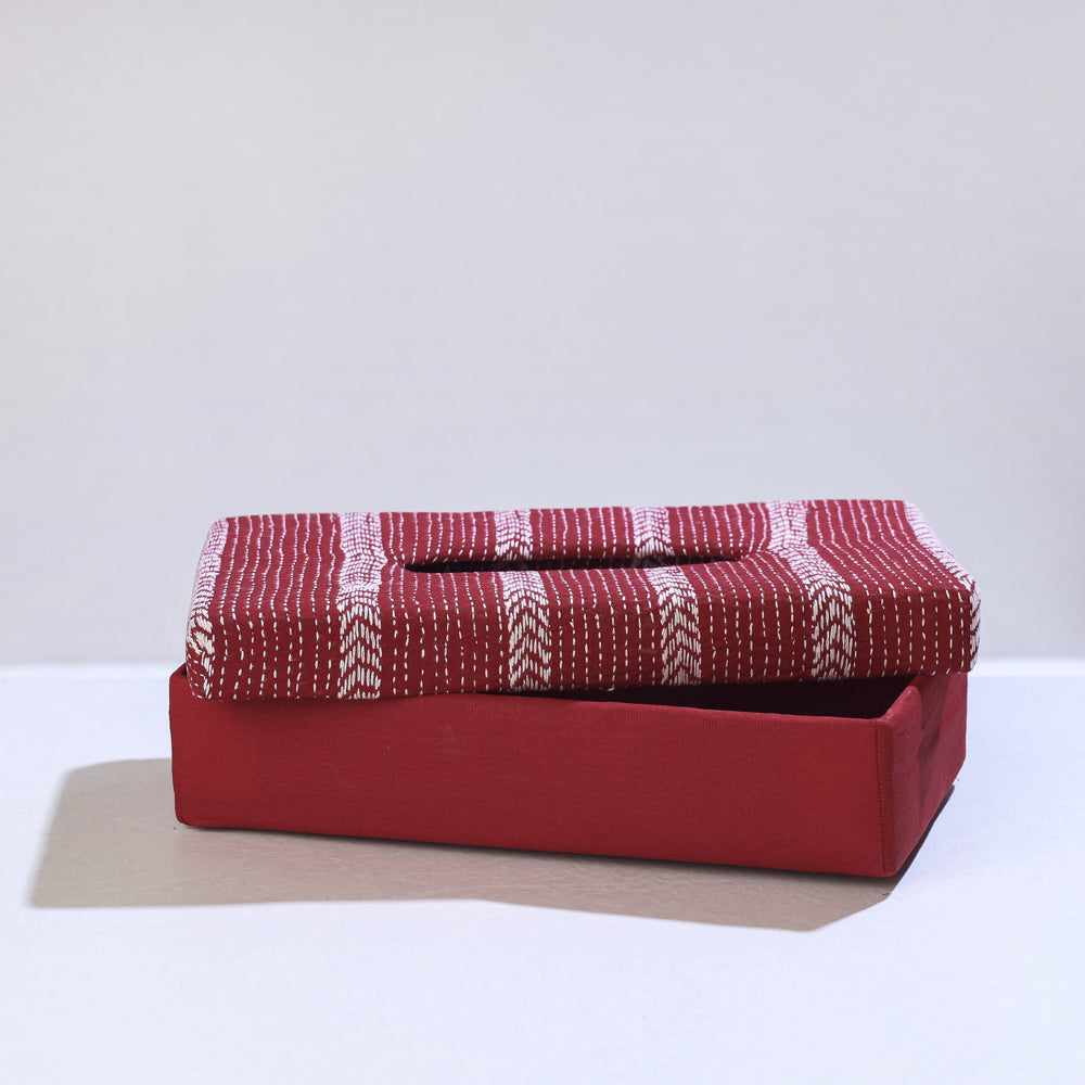  Maroon Bengal Kantha Work Handcrafted Tissue Box 