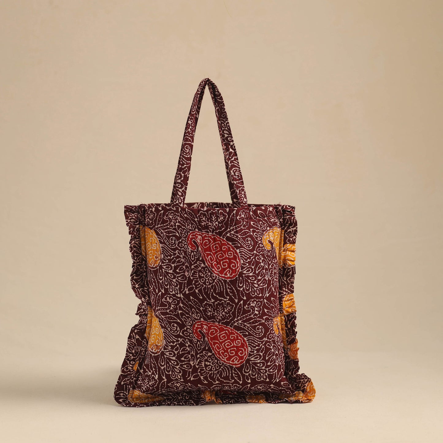 Maroon - handcrafted cotton frill jhola bag 01