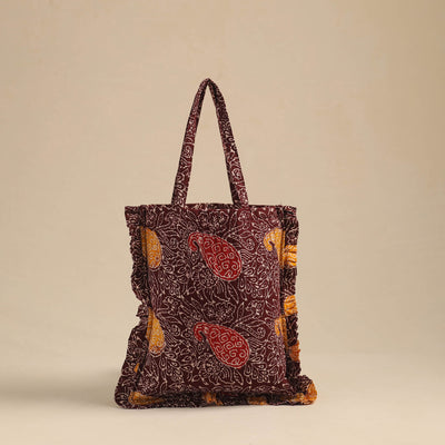 Maroon - handcrafted cotton frill jhola bag 01