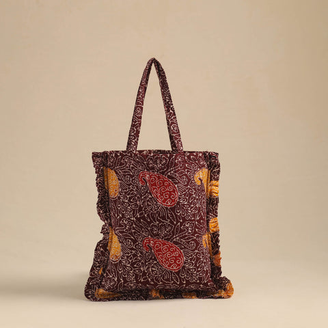 Maroon - handcrafted cotton frill jhola bag 01