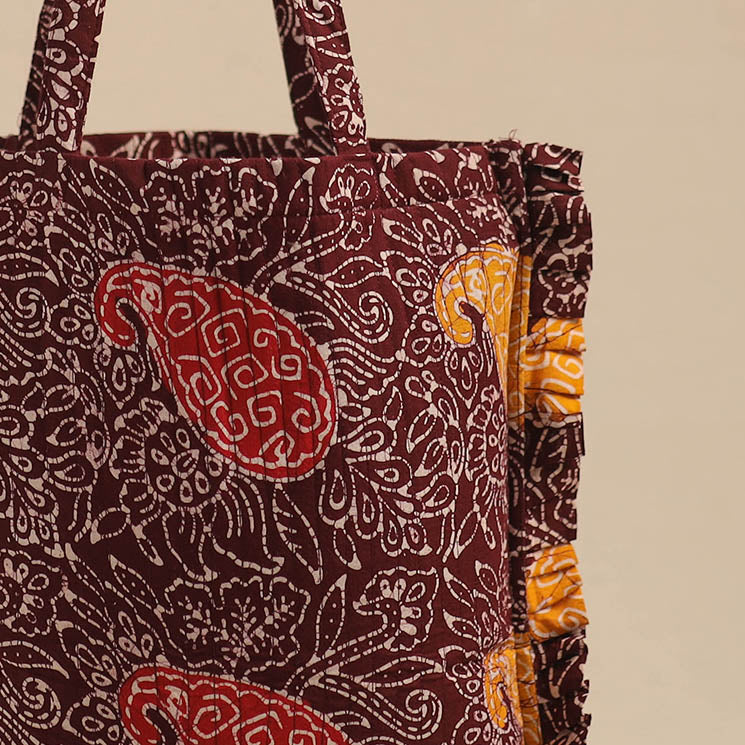 Maroon - handcrafted cotton frill jhola bag 01