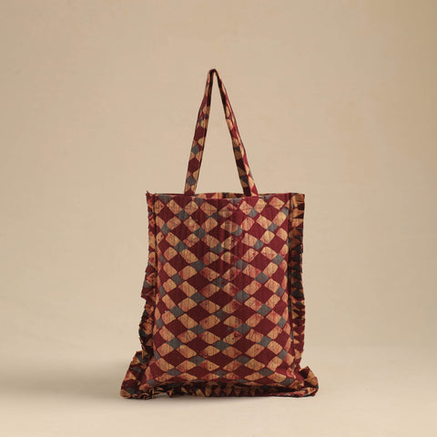 Maroon - handcrafted cotton frill jhola bag 03