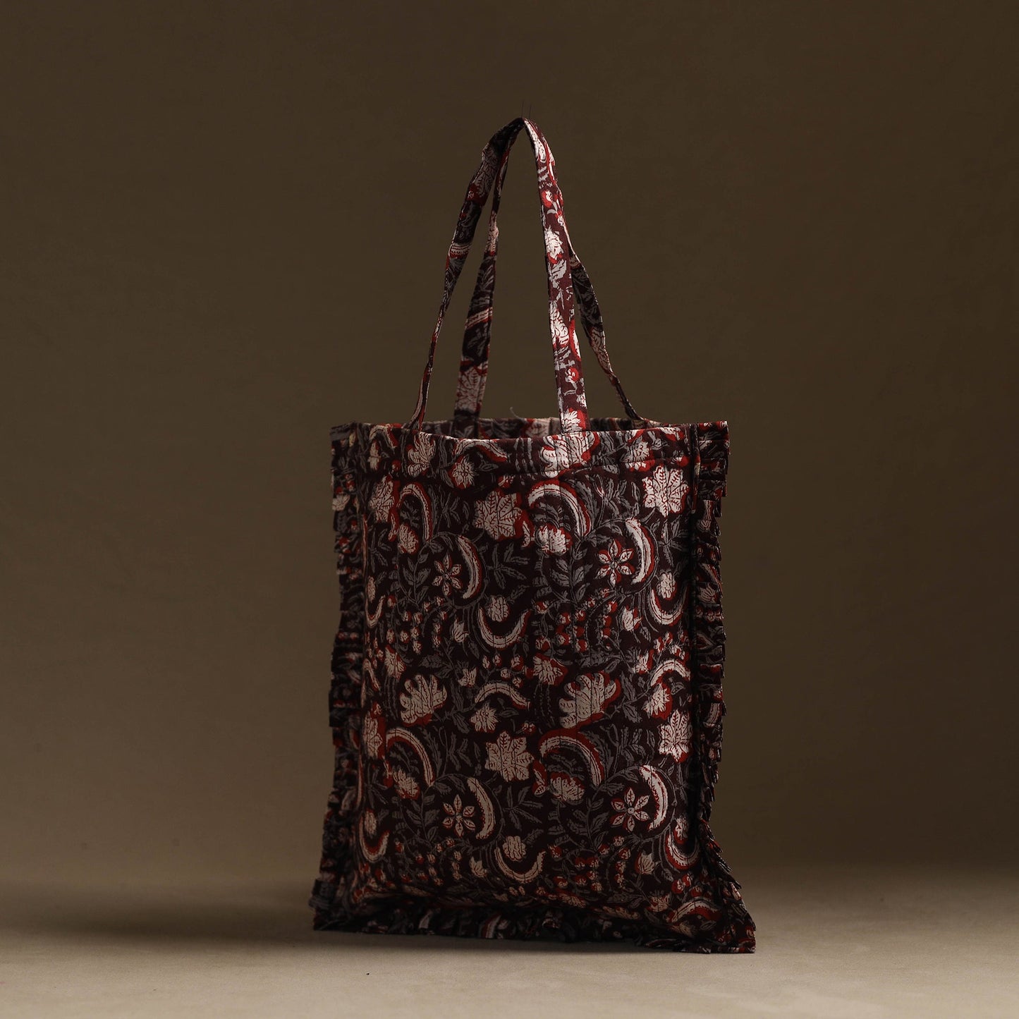 Maroon - handcrafted cotton frill jhola bag 35