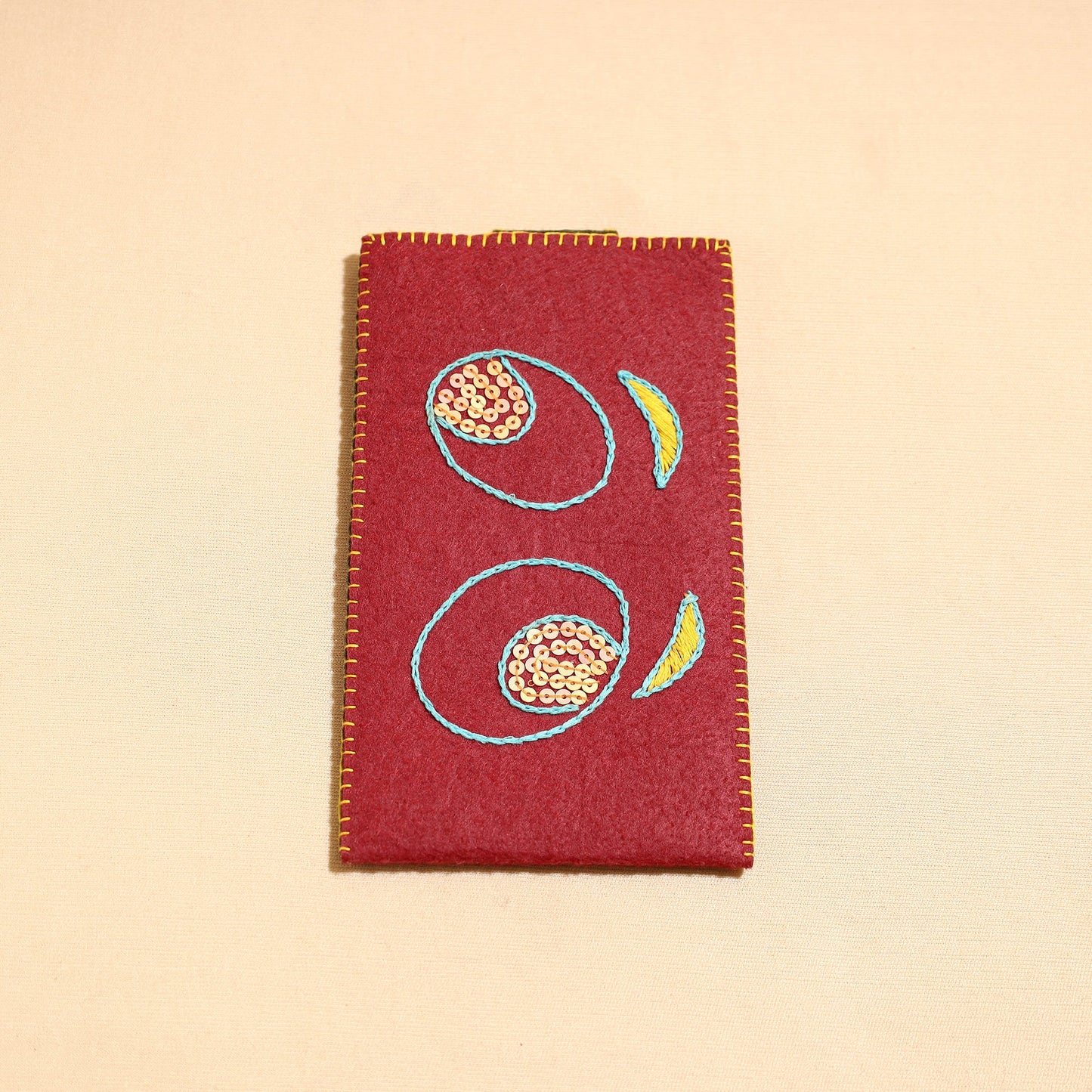 Maroon Handcrafted Embroidered Felt Mobile Pouch 