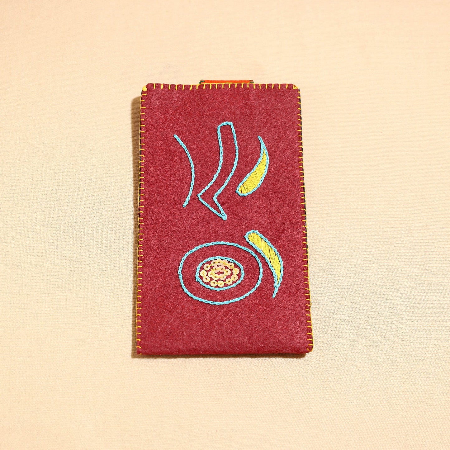 Maroon Handcrafted Embroidered Felt Mobile Pouch 