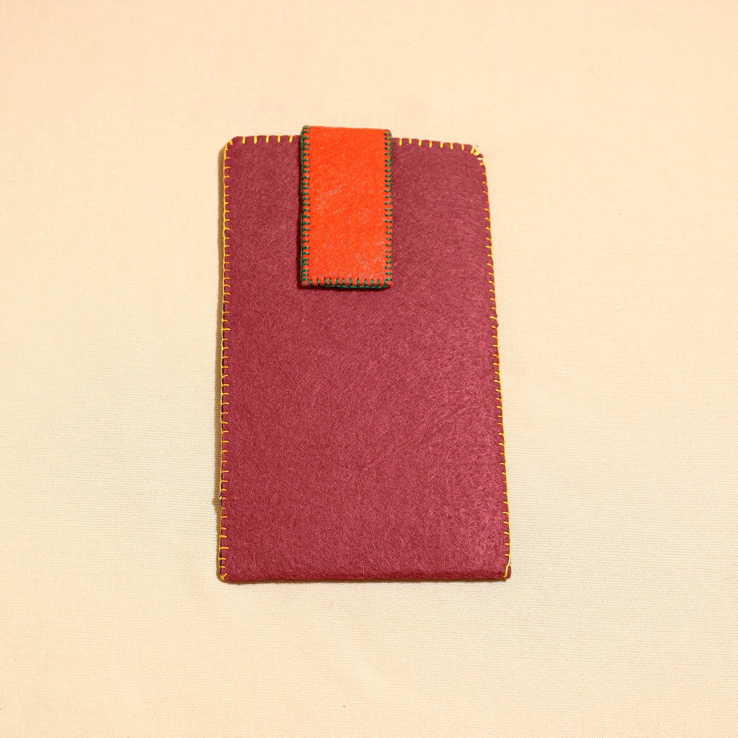 Maroon Handcrafted Embroidered Felt Mobile Pouch 